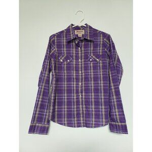 Wrancher by Wrangler Womens Sz M Purple Pearl Snap Front Top Pockets Long Sleeve